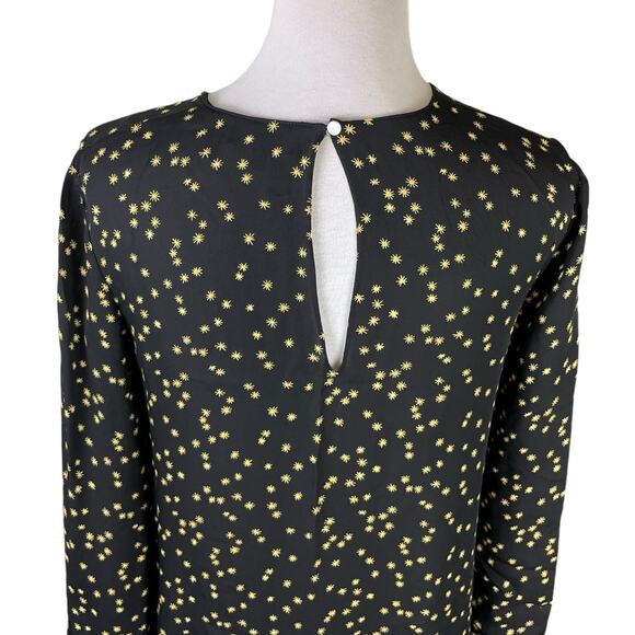 Theory Black & Yellow Star Print Silk Long Sleeve Flare Mini Dress - Picture 8 of 14